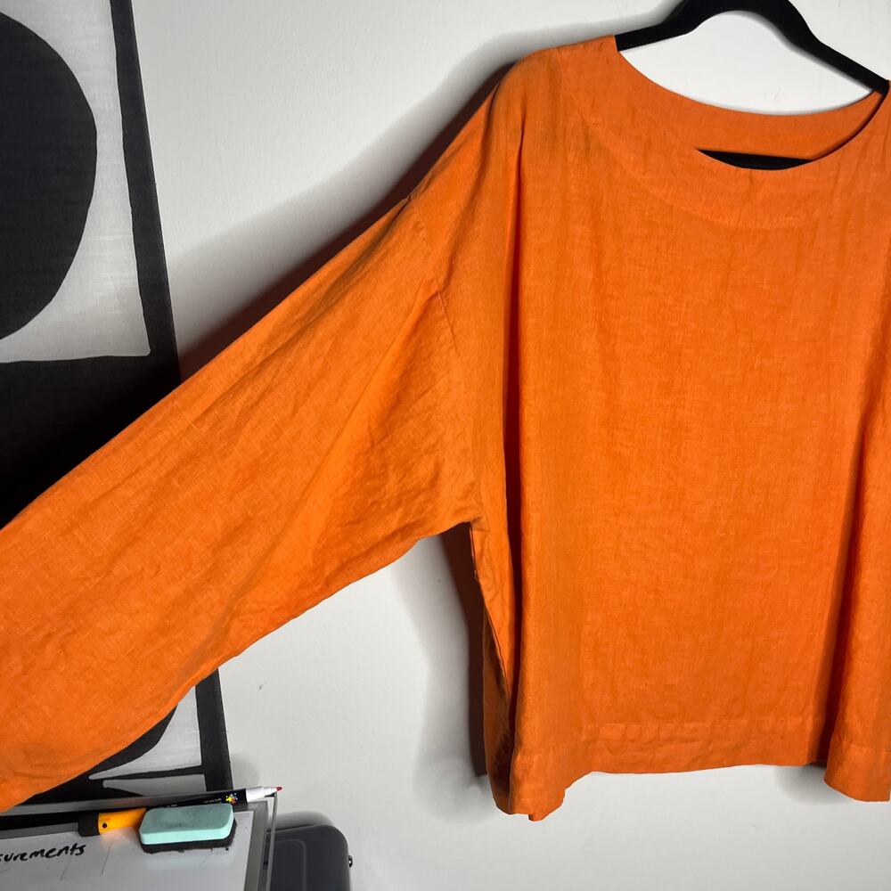 Bryn Walker Blouse Womens M Orange 100% Linen Made in USA Granola Long Sleeve - Picture 3 of 9